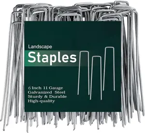 6 Inch 25 Pack Galvanized Landscape Staples 11 Gauge Turf Garden Stakes Tent Stakes Landscaping Fabric SOD Pins Yard Stakes for Weed Barrier Fabric