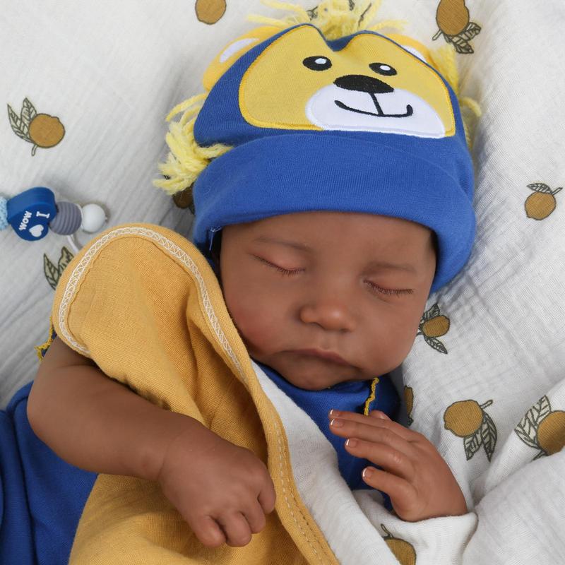 [WOOROY] Reborn Baby Doll - Birthday & Christmas Gift, 18 In African American Skin Doll, Black and Brown Skin, Soft Cloth Body & Hand-painted Hair, Gifts for Kids 3+