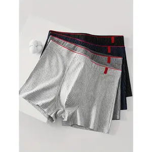 4pcs Men's Underwear, Striped Boxer Briefs Shorts, Breathable Comfy High Stretch Boxer Trunks, Sports Shorts, Loose Fit, Plus Size