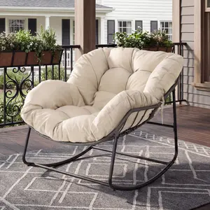 [Mother's Day gift]Outdoor Rocking Chair with Thick Cushion,450lbs Capacity, Indoor Egg Rocking Chair with Adjustable Backrest for Backyard, Balcony, Living Room Summervibes