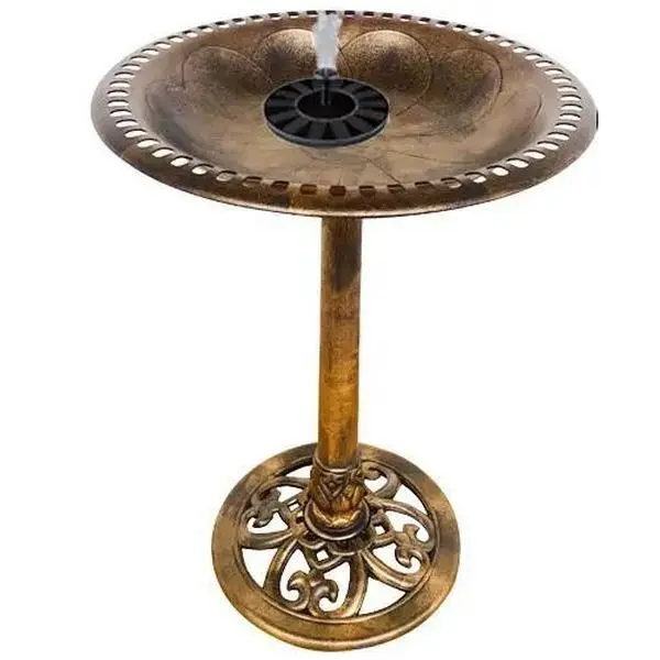 Polyresin Antique Bronze-Green Outdoor Bird Bath & Solar-Powered Round Pond Fountain Combo Set - Durable Bird Feeder with PP Coating, Weather-Resistant Stakes, Sturdy Base, Pest Protection & Soil Aeration Support
