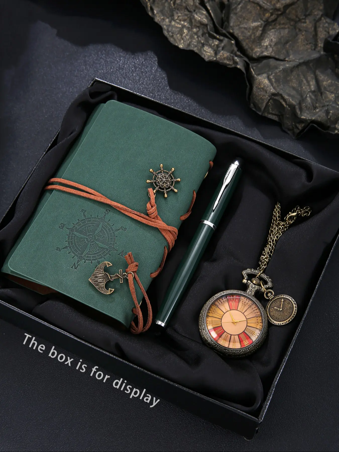 3pcs Fashion Vintage Men's Pocket Watch Set Giftsets Men Gifts with Notebook & Pen for Father's Day, Thanksgiving, Back-To-School, Teacher's Day, Birthday Gift, Appreciation Gifts