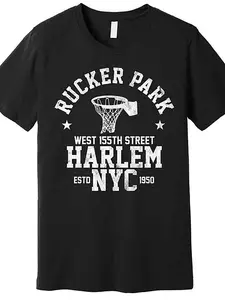 Men's Rucker Park NYC Basketball Graphic T-Shirt - Soft Cotton Crew Neck Tee with West 15th Street Design, Perfect for Summer, Spring, and Athletic Activities, Great Gift Idea for Sports Fans, Summer Casual Wear |   Bold Print Tshirt |   Durable Knit Top