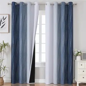 Blackout Grommet Curtains – 2 Panels, 52"W x 84"L, Navy Blue & Greyish White Ombre Thermal Insulated Drapes for Bedroom, Living Room, Full Room Darkening, Energy-Saving & Noise-Reducing