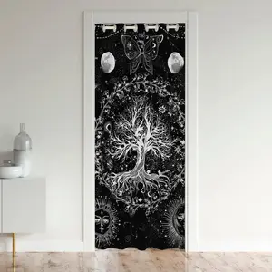 Sun Moon Door Curtain for Doorway Privacy,Boho Tree Closet Door Cover Curtain,Galaxy Butterfly 30%-50% Room Darkening Blackout Curtain Fabric