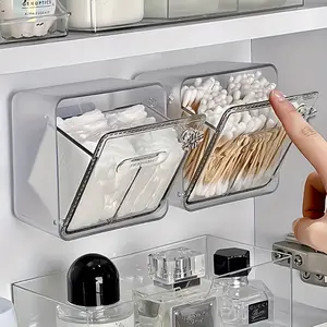 1pc Modern Wall-Mounted Makeup Remover Pad Organizer - Plastic Hinged Lid Storage Box, Space-Saving Organizer Storage for Bathroom Vanity