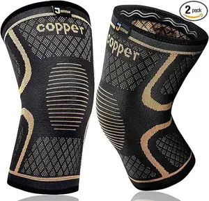 2 Pack Copper Knee Brace, Adjustable Breathable Knee Brace, Adjustable Compression Knee Brace, Elastic Copper Knee Support for Daily Wear & Sports Use