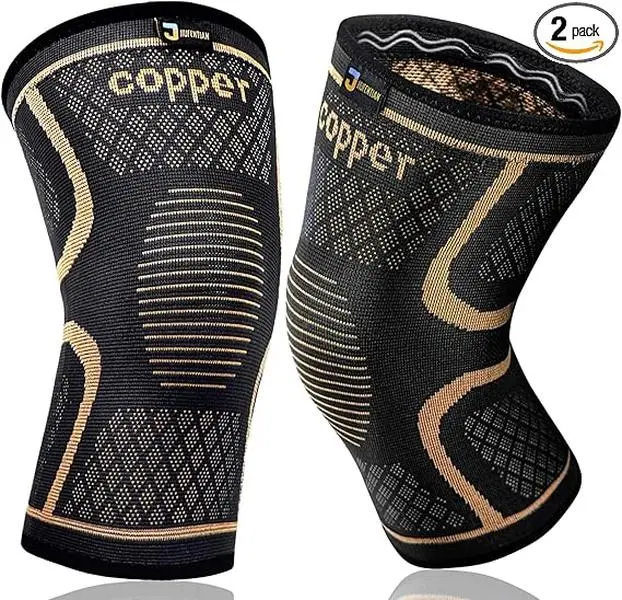 2 Pack Copper Knee Brace, Adjustable Breathable Knee Brace, Adjustable Compression Knee Brace, Elastic Copper Knee Support for Daily Wear & Sports Use