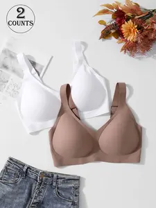 2 Pack / 5 colors,  women's seamless jelly large-size underwear bra, four rows of four hooks, push-up and lift, adjustable sports vest, suitable for daily wear,parties, yoga,comfortable,breathable and skin-friendly,women's underwire-free bra