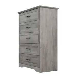 Farmhouse 5-Drawer Dresser & Storage Cabinet, 44 Inch Tall Chest of Drawers, Modern Wooden Large Storage Organizer for Closet, Living Room, Entryway & Hallway