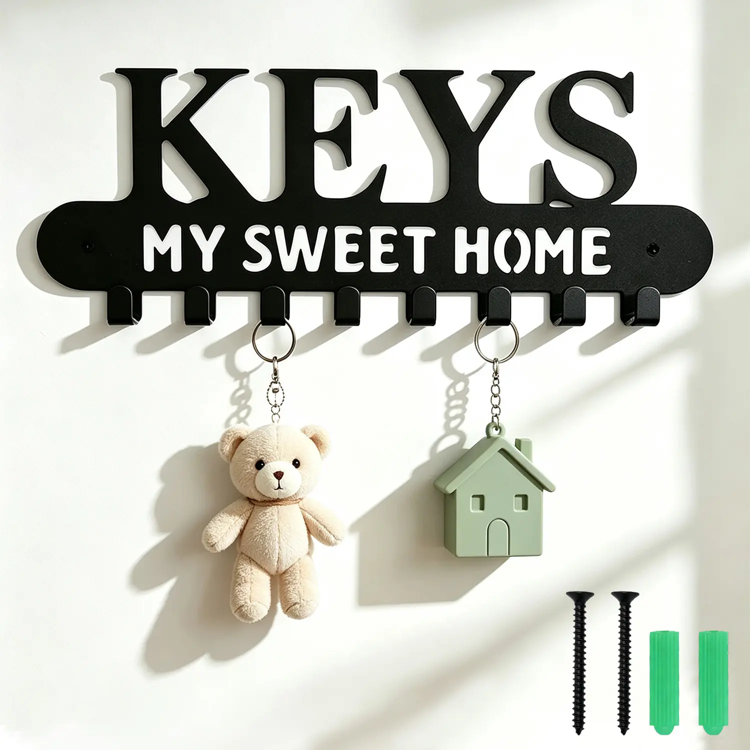 "KEYS MY SWEET HOME"Wall Mount Metal Key Holder with 8 Hooks, My Sweet Home Decorative Key Rack Organizer for Entryway Front Door Hallway Home Decor