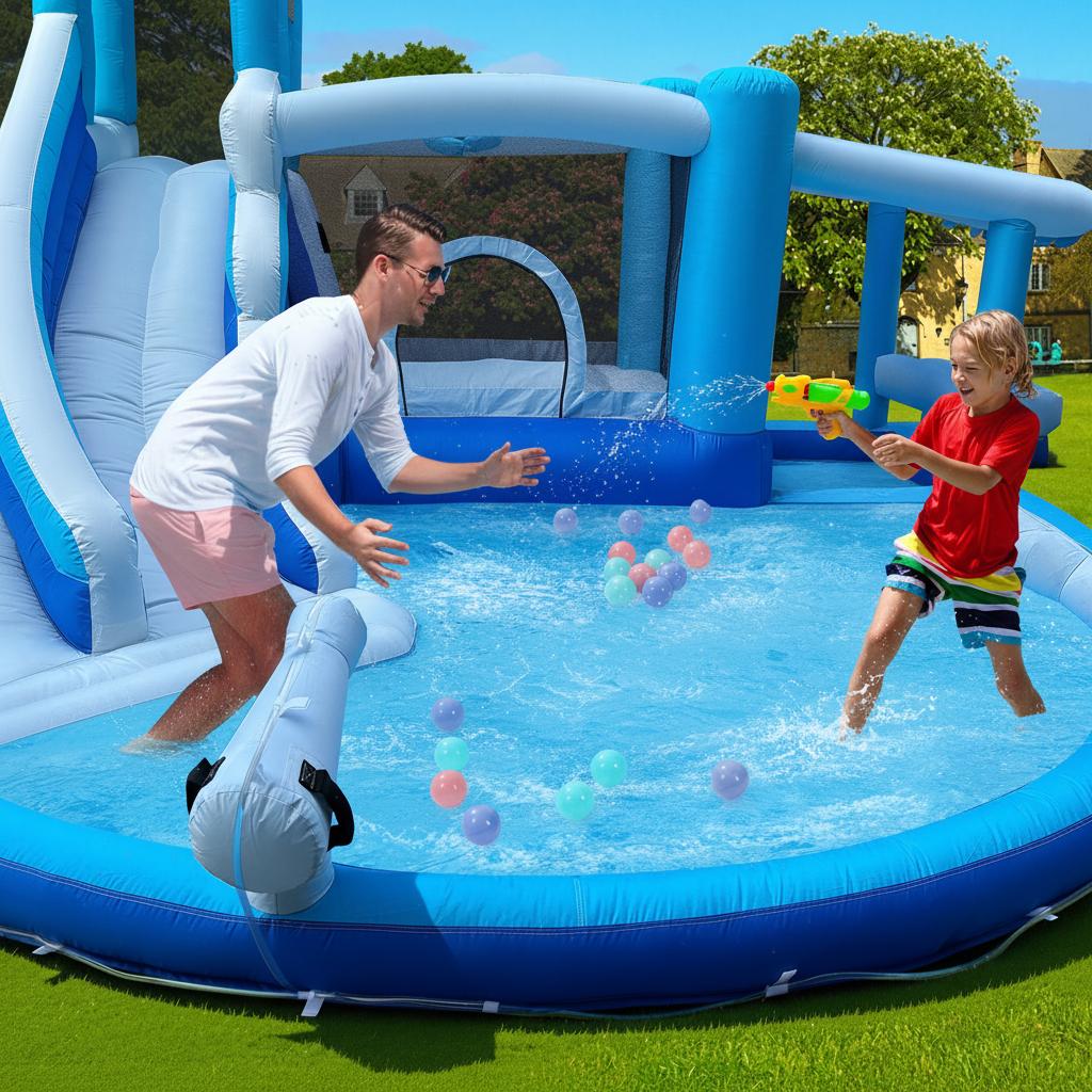 Inflatable Bounce House Water Slide Water Park, Kids Bouncy House for Kids with Dual Slide, Outdoor & Indoor, Dual Slide Water Park Inflatable Water Slide for Backyard, Outdoor Blow Up Park Wet Dry Combo