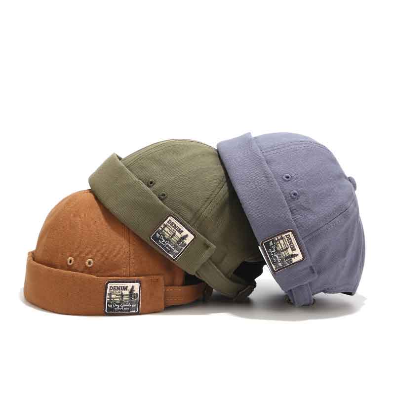 Unisex Brimless Docker Leon Hat Rolled Cuff No Visor Skull Beanie Cap | Soft Cotton & Denim Fabric, Adjustable, Retro Vintage Sailor Fisherman Style, Lightweight Worker Harbour Cap, Daily Wear