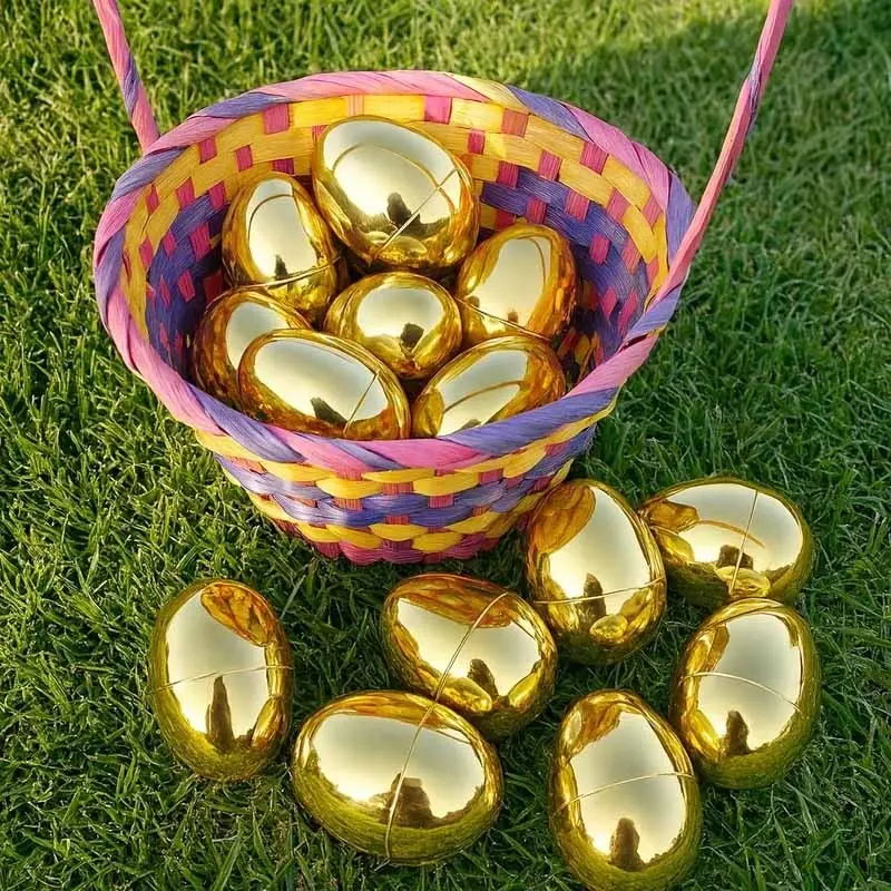 10pcs Fillable Plastic Easter Eggs:  Fillable Centers - Ideal for Egg Hunts, Basket Stuffers, Party Favors & Spring Decorations - Golden for Fillable Egg Hunt Games Suitable for Easter Party Supplies