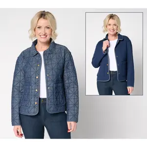 Joan Rivers 100% Cotton Reversible Quilted Denim Jacket