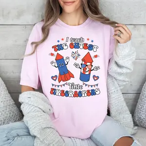 Little Miss Firecracker Shirt, 4th of July Shirt, Patriotic Shirt, Fireworks T-Shirt, American Flag Tee, Stars Shirt, 4th of July Gift, Patriotic Day, Independence Day Tee, Funny 4th July Shirt, USA Tee