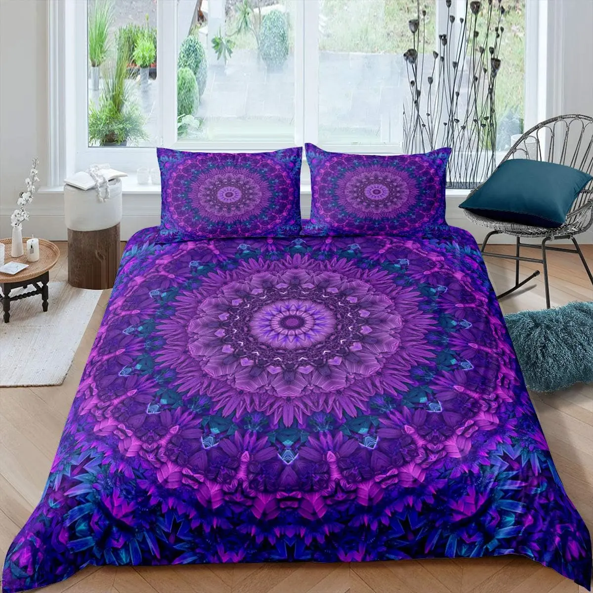 Feelyou Decorative Duvet Cover Set - Polyester Glam Bohemian Mandala Bedding, Floral Tie-Dye Spiral Designs, Zip Closure, Multi-Size Bed Covers for Boho Bedroom (No Comforter Included)