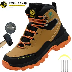 Spring and Autumn Annals New Fashion Safety Shoes Men Work Sneakers Indestructible Shoes Puncture-Proof Protective Shoes Advanced color scheme Roofing Shoes Water resistant Slip Resistant wear resistant