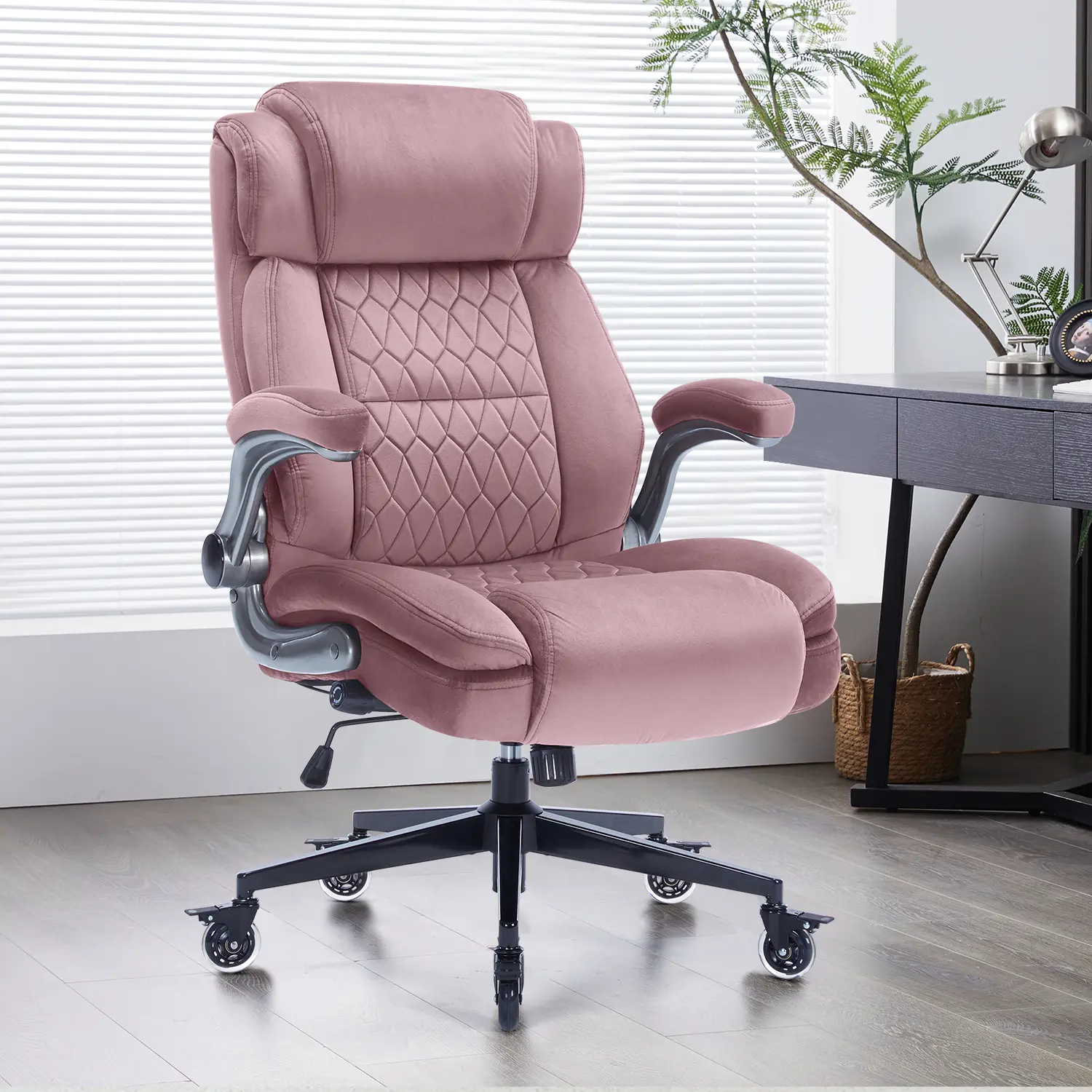 400lbs Capacity Ergonomic Fabric High-Back Office Chair - Adjustable Lumbar Support & Flip-Up Arms, Locking Casters with Heavy Duty Base & Extra-Thick Seat for Big & Tall Adults - Home/Office Desk Chair, Ergonomic Computer Chair, Adjustable Swivel Chair