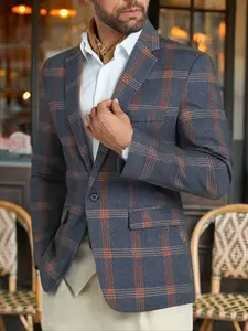 Men's Business Casual Blazer Jacket, Vintage Plaid Single Button Design, Fitted Style for Fall & Winter, Versatile Fashion Essential
