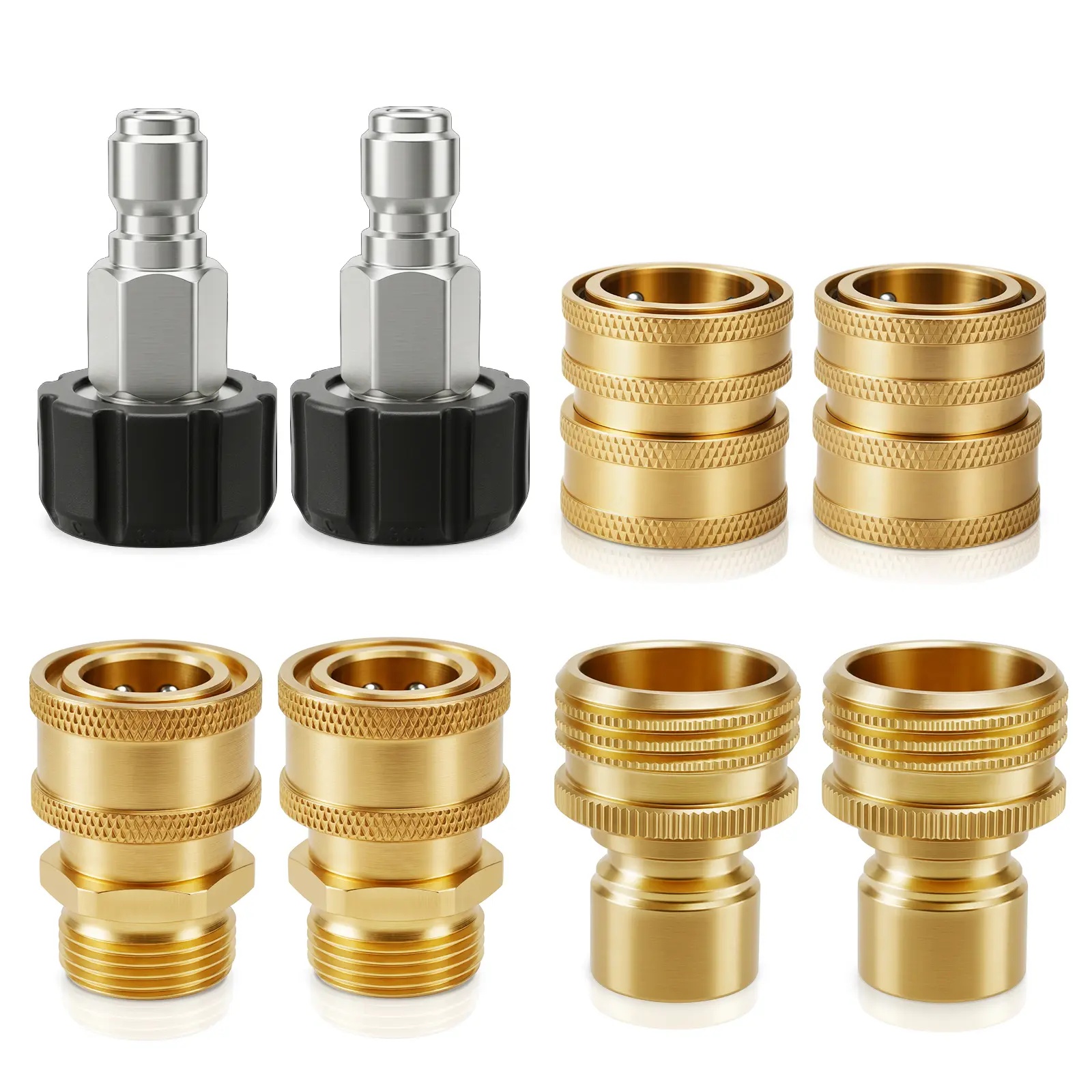 Dual-Size M22 14/15mm Pressure Washer Adapter Set, Solid Brass-Stainless Steel Quick Disconnect Fittings for Gas & Electric Washers