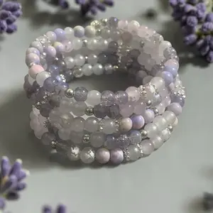 Lavender Frost 6mm Glass Bead 5 Layer Memory Wire Wrap Bracelet Purple Easy Wear One Size Fits Most Durable Lightweight Chic Boho