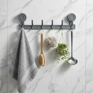 No Drill Suction Cup Hook Rack, Heavy Duty Space Aluminum Wall Hooks for Bathroom Kitchen, 10KG Load Bearing Waterproof Towel Rack