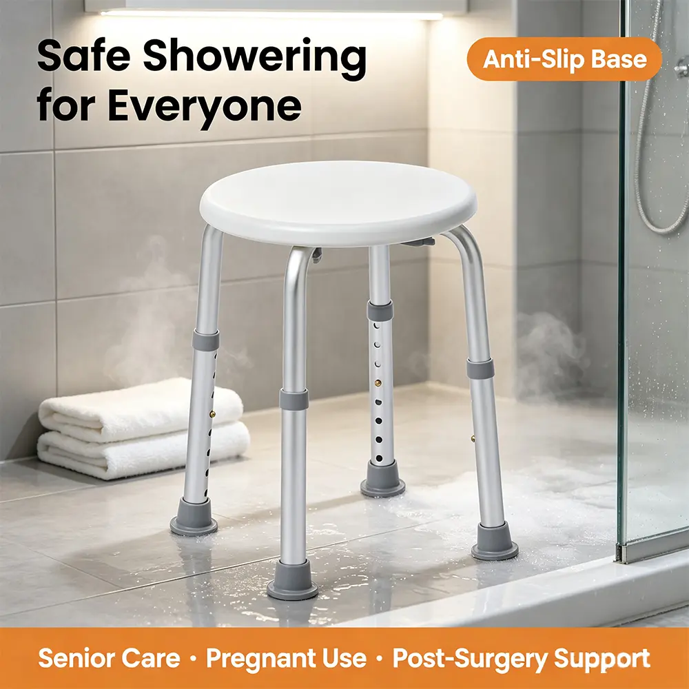Adjustable Height Shower Stool for Elderly, Disabled, Pregnant Women, Lightweight Aluminum Round Bath Seat with Non-Slip Rubber Feet, Bathroom Safety Shower Chair