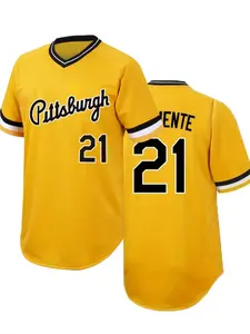 Men's Letter & Number Embroidered Baseball Jersey, Sports Style Jersey, Casual Breathable Short Sleeve Baseball Top for Training Competition Party, Unisex Sportswear for Spring & Fall, Pittsburgh Jersey Shirts
