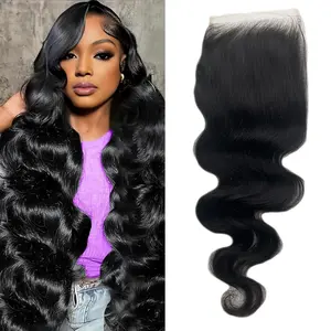 5x5 16 inch  Lace Closure Human Hair -like 0.1mm thin frontal  Virgin Hair pre plucked  Black  Wave