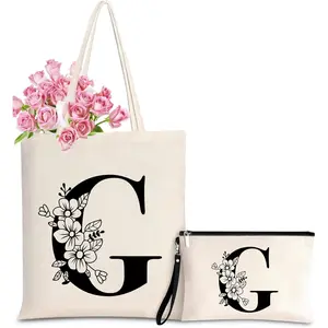Personalized Initial Tote Bag for Women - Monogrammed Bags with Makeup  Bag for Wedding, Birthday, Teacher