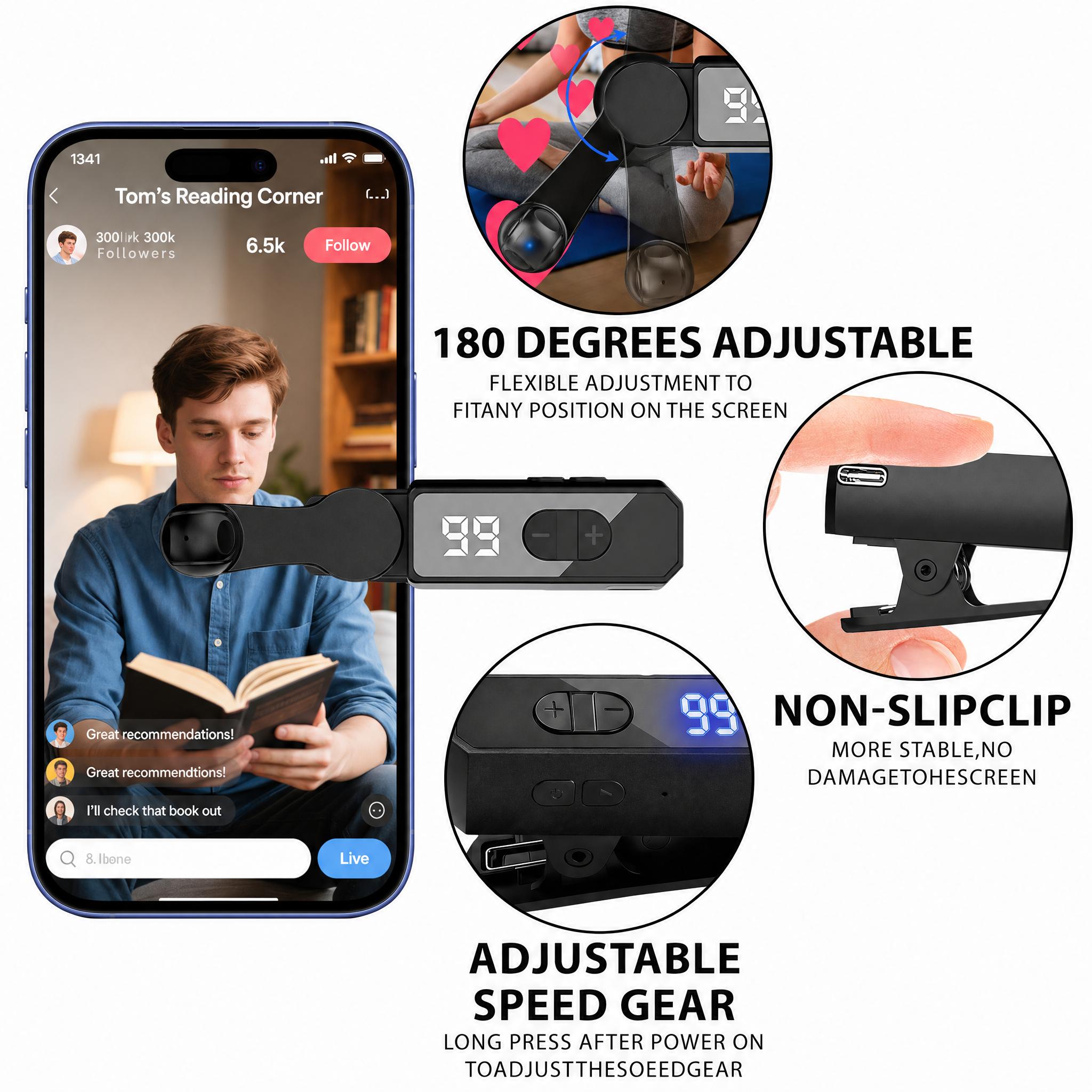 2026 Auto Clicker Adjustable-Speed Phone Tapper Silent Wireless Portable Fast-Click Device 120mAh Battery 8 Hours Use No Bluetooth Pairing Ideal for TikTok Instagram Live Games