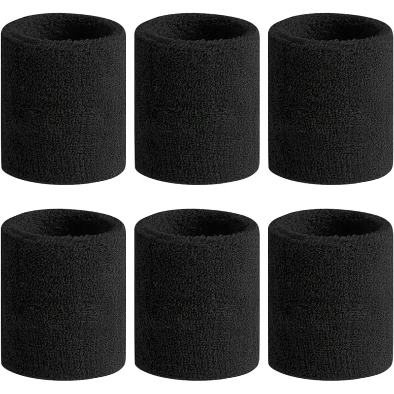 2/6PCS Sweatbands Sports Wristband for Men & Women - Moisture Wicking Athletic Cotton Terry Cloth Sweatband for Tennis, Basketball, Running, Gym, Working Out
