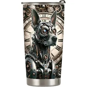 20oz Mechanical Steampunk Clockwork Tumbler, Engineer Mechanic Robot, Mechanical Gear Dog Tumbler Cup, Insulated Travel Mug with Lid, Coffee Thermos for Men, Women, Christmas Gifts - Q
