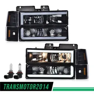 Fit for 94-98 GMC C10 C/K Suburban Corner Headlights Bumper Lights Black/Smoked