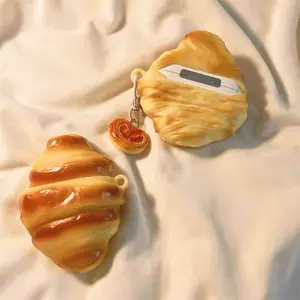 Cute Croissant Earphone Case for apple Bluetooth-compatible Headphones, Trendy Durable Anti-Drop Protection Creative Soft Shell, Zero Power Consumption, 1 Piece, Headphone Accessories