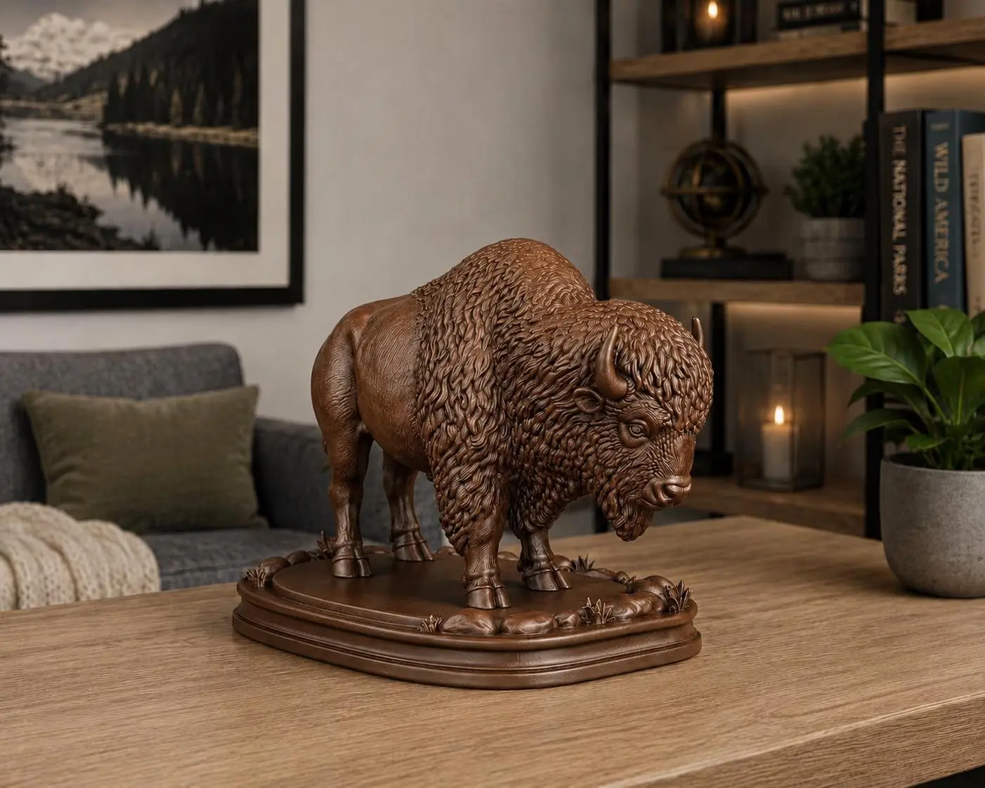 Bison Statue, PLA Plastic Home Decor Figurine with Realistic Detail, Textured Fur, Multi-Size Option for Gift Ideas