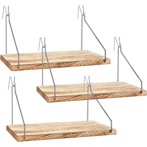Fabric Wall Cubicle Shelf with Hooks for Work Decor, 11.8" 3 Pack Wooden Cubicle Organizer Storage Shelf with Hangers Cubicle Accessories for Women Men Desk