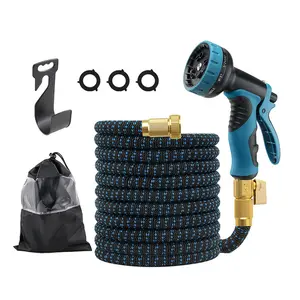 25FT/100FT Heavy-Duty Expandable Garden Hose with 10-Function High-Pressure Spray Nozzle, 3/4 Solid Brass Fittings, Leakproof Design, Durable Rubber Material, Perfect for Cleaning, Forestry, and Gardening