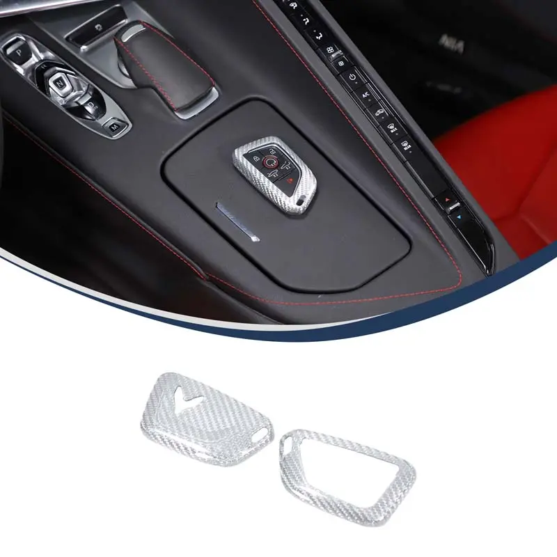 1-Piece Fade Resistant Genuine Carbon Fiber Car Key Case - Anti-Fade Silver/Yellow Forged Pattern Protector for Corvette C8, Plastic & Silicone Car Interior Accessory for Luxury Decoration Upgrades, Casual