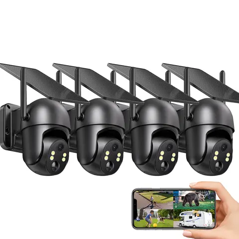 32MP 4G LTE Solar-Powered Non-Wi-Fi Outdoor Security Camera with Solar Panel, 1440p HD, 360° Pan-Tilt, Color Night Vision Surveillance, 2-Way Talk, Built-In SIM Card, IP65, Bluetooth, Black (for Home & Business Use)