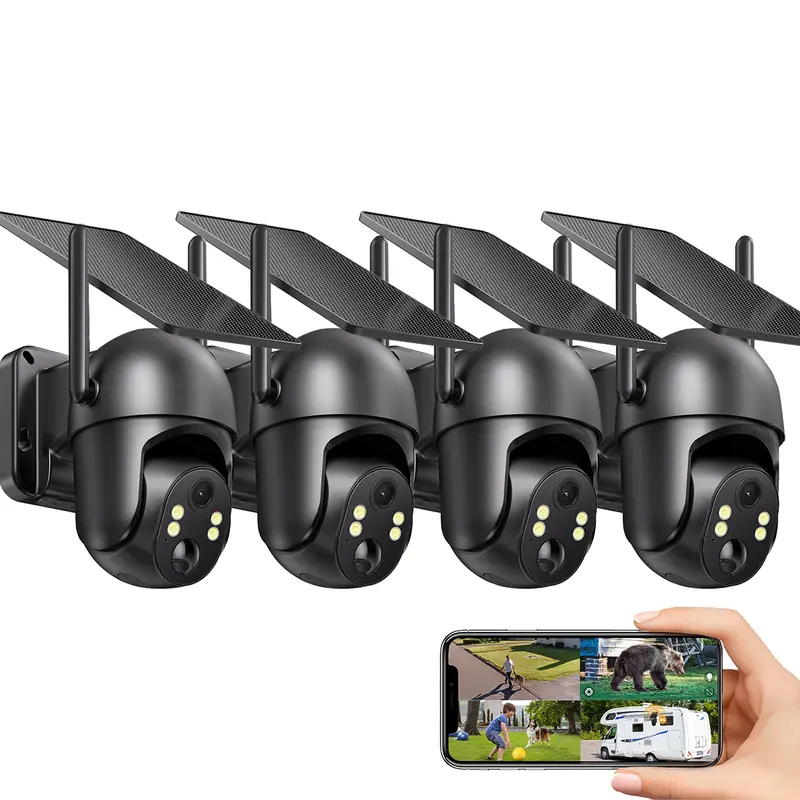 32MP 4G LTE Solar-Powered Non-Wi-Fi Outdoor Security Camera with Solar Panel, 1440p HD, 360° Pan-Tilt, Color Night Vision Surveillance, 2-Way Talk, Built-In SIM Card, IP65, Bluetooth, Black (for Home & Business Use)