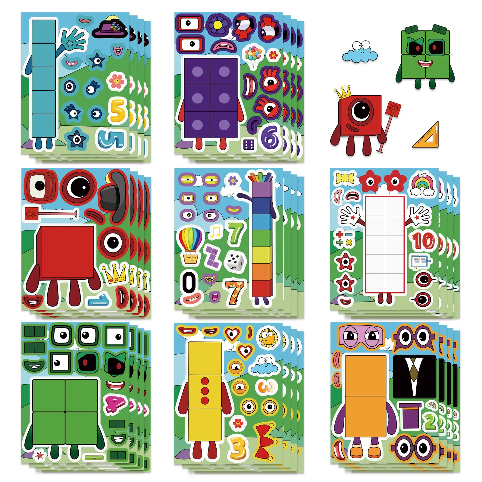8Pcs Number Block Face Swap Stickers - Cute Funny Abstract Puzzle DIY Craft, Sticker Sheets, Decals, Scrapbooking Ephemera for Scrapbook, Journal, Journaling Stickers, Laptop, Water Bottle, Gift