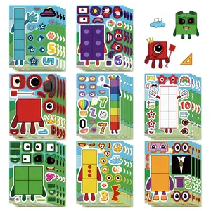 8Pcs Number Block Face Swap Stickers - Cute Funny Abstract Puzzle DIY, Sticker Sheets, Decals for Scrapbook, Journal, Laptop, Water Bottle, Gift