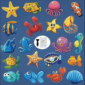 Large Sea Design Adhesive Anti-Slip Decals, Non-Slip Bath Stickers for Shower and Tub, Reusable Waterproof Safety Grip, Easy Install with Scraper, Kids and Adults Bathroom Floor Protection Smooth Bathtub Set Silicone Wall