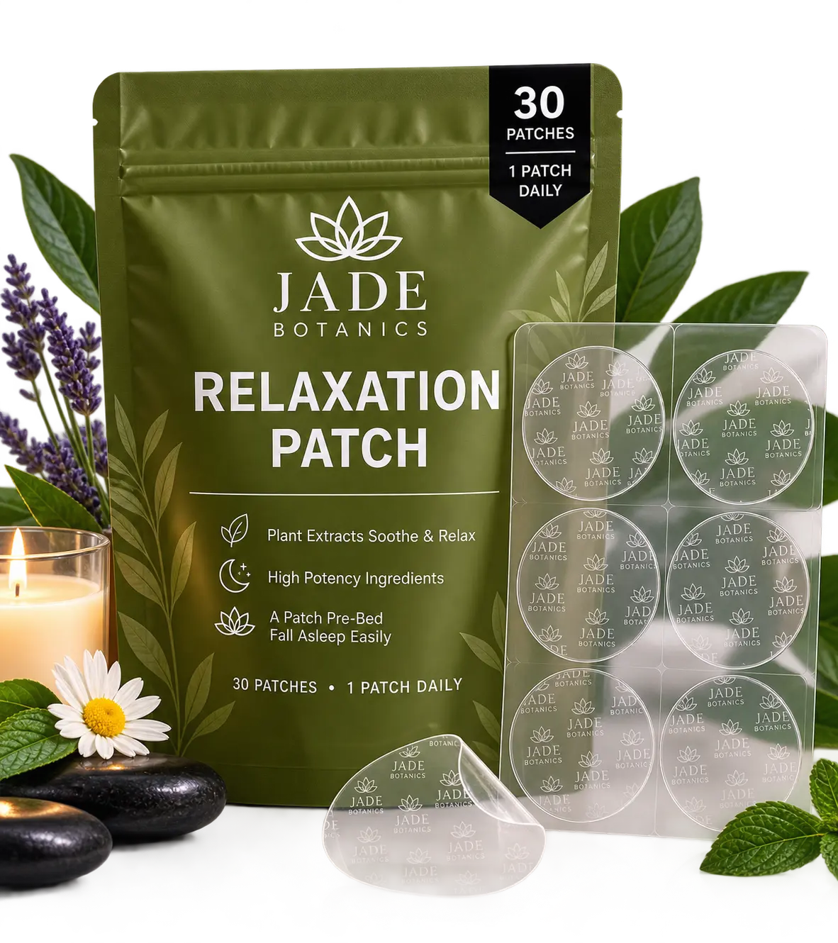 Jade Botanics Relaxation Patch - 30 Patches with Ashwagandha Magnesium Glicinate L-Tyrosine & Phosphatidylserine for Calm Moments