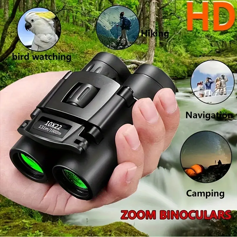 10x22 High-Definition Compact Professional Binoculars - Foldable, Lightweight, BAK4 Prism, FMC Lenses for Clear Field of View - Suitable for Outdoor Exploration, Concerts and Sports Events Bird Watching Hd Hd Hd Hd