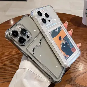 Wallet Card Holder Clear Soft Phone Cases For iPhone 16 Pro Max 15 Plus 14 13 12 11 Card Slots Cover