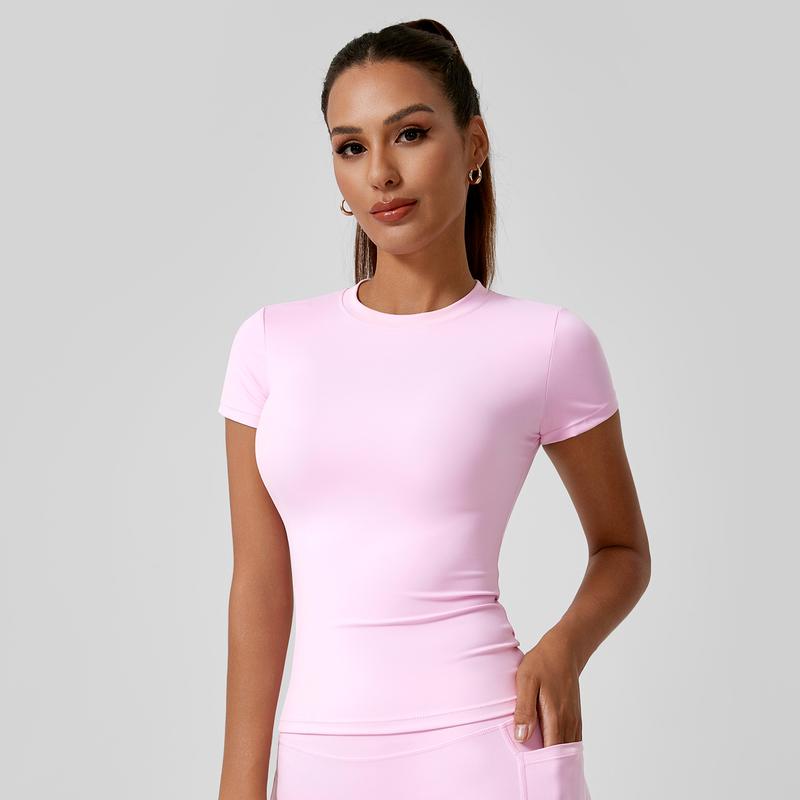 TimeOFF 5-Piece Solid Sports Tee Set Round Neck Slim Stretchy Ideal for Yoga Gym Workouts Women's Athletic Wear Sporty Style Clothes gym shirts workout tops oversized gym shirts Fitness Outfit