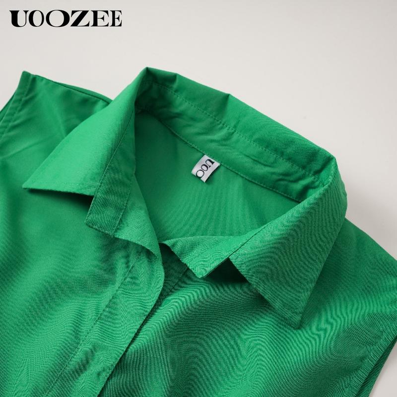 UOOZEE Women's Sleeveless Solid Color Lapel Long Dresses Midi Dresses Long-sleeved Loose Solid Color Lapel Mid-length Dress with Small Waist and Bust, One Size Up Recommended for C - Cup and Above